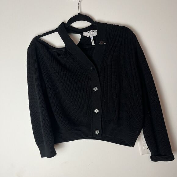 MSGM Milano Made In Italy Black Cardigan Cut Out Shoulder XXS
